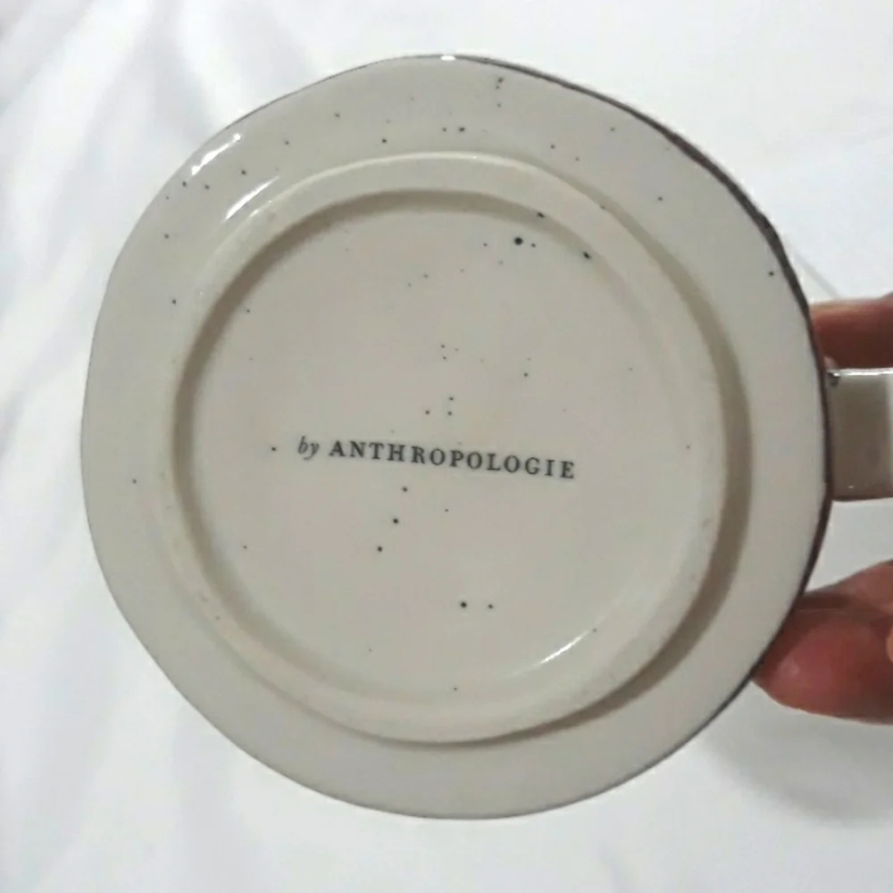 Anthropologie Coffee Cup Mug with Inicial K Floral on Purple Multicolor